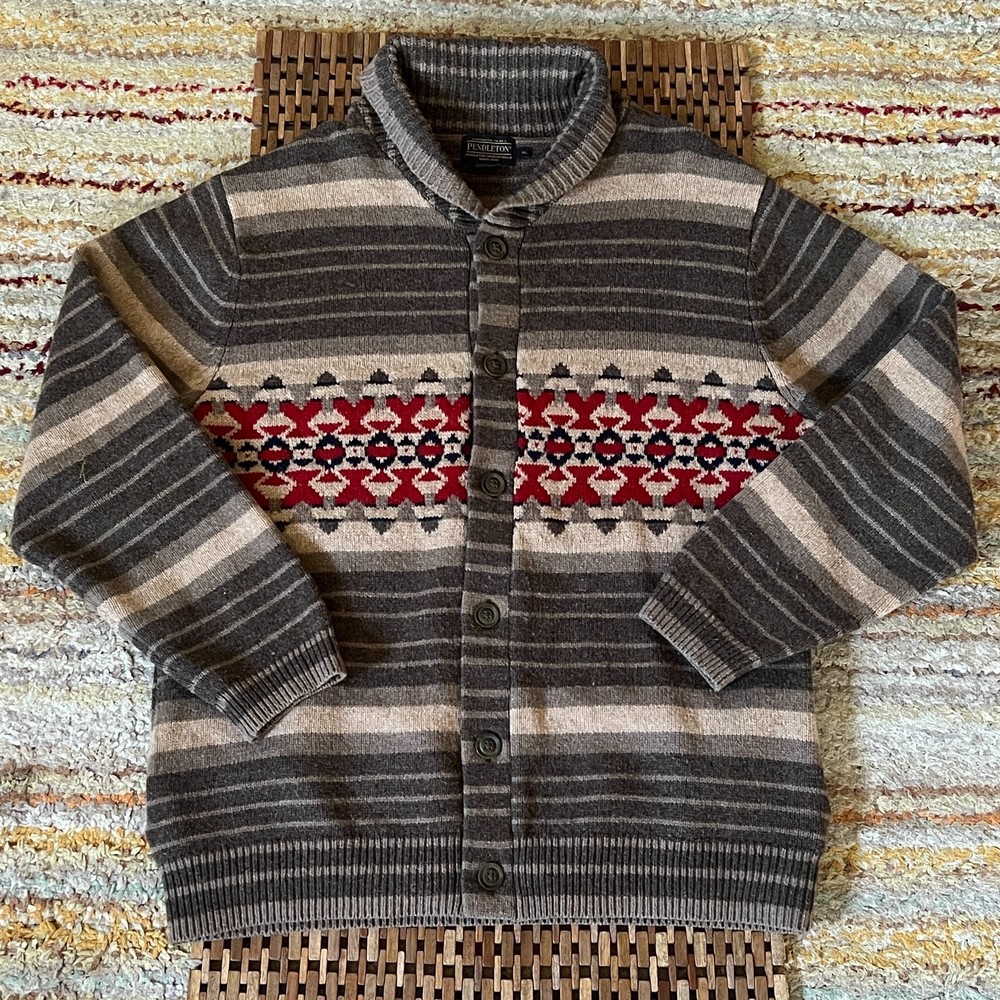 Pendleton Aztec Print Wool Shawl Collar Button Down Lebowski Sweater XL