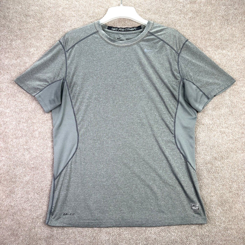 Nike Pro Combat Shirt Mens XL Fitted Gray Base Layer Dri Fit Short Sleeve 449787
