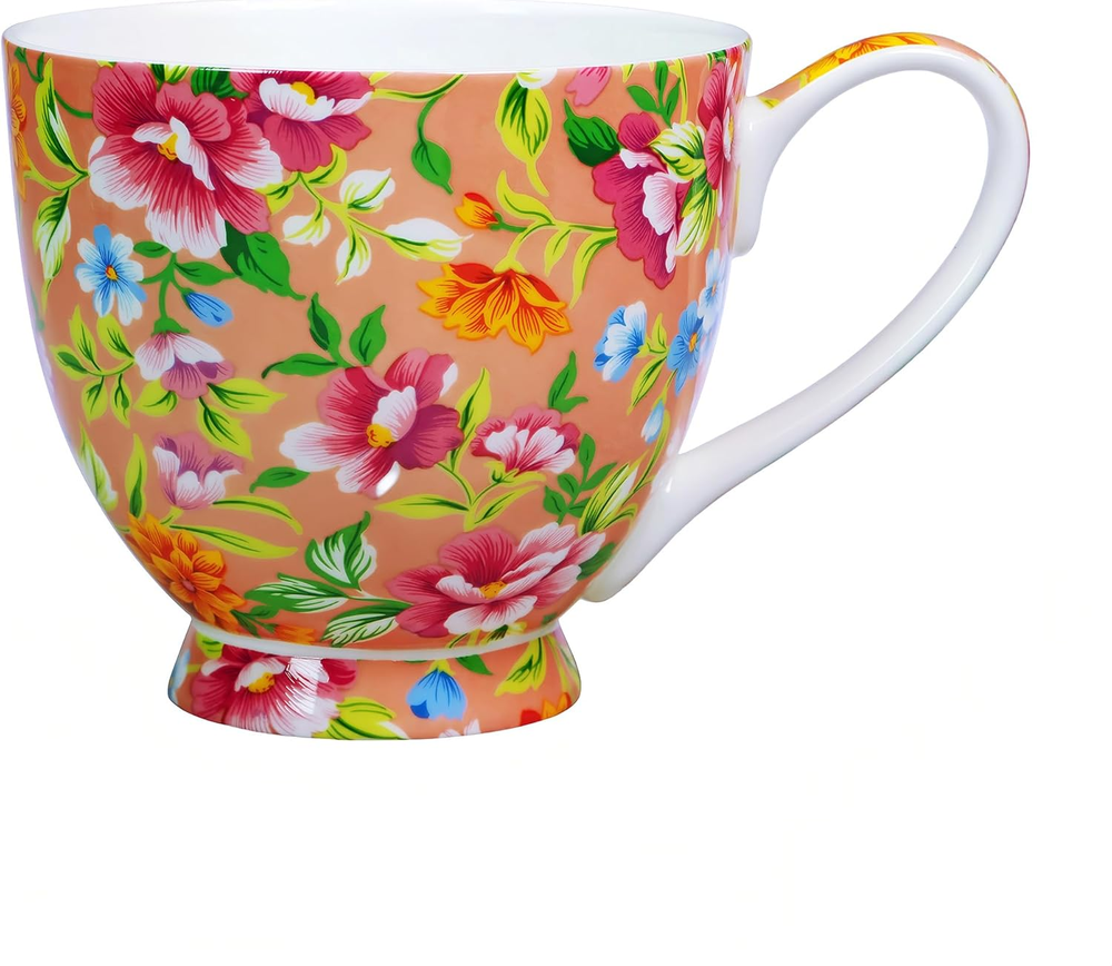 16 Oz Floral Mugs Bone Porcelain Coffee Tea Cup Cute Coffee Mug Gift for Friend