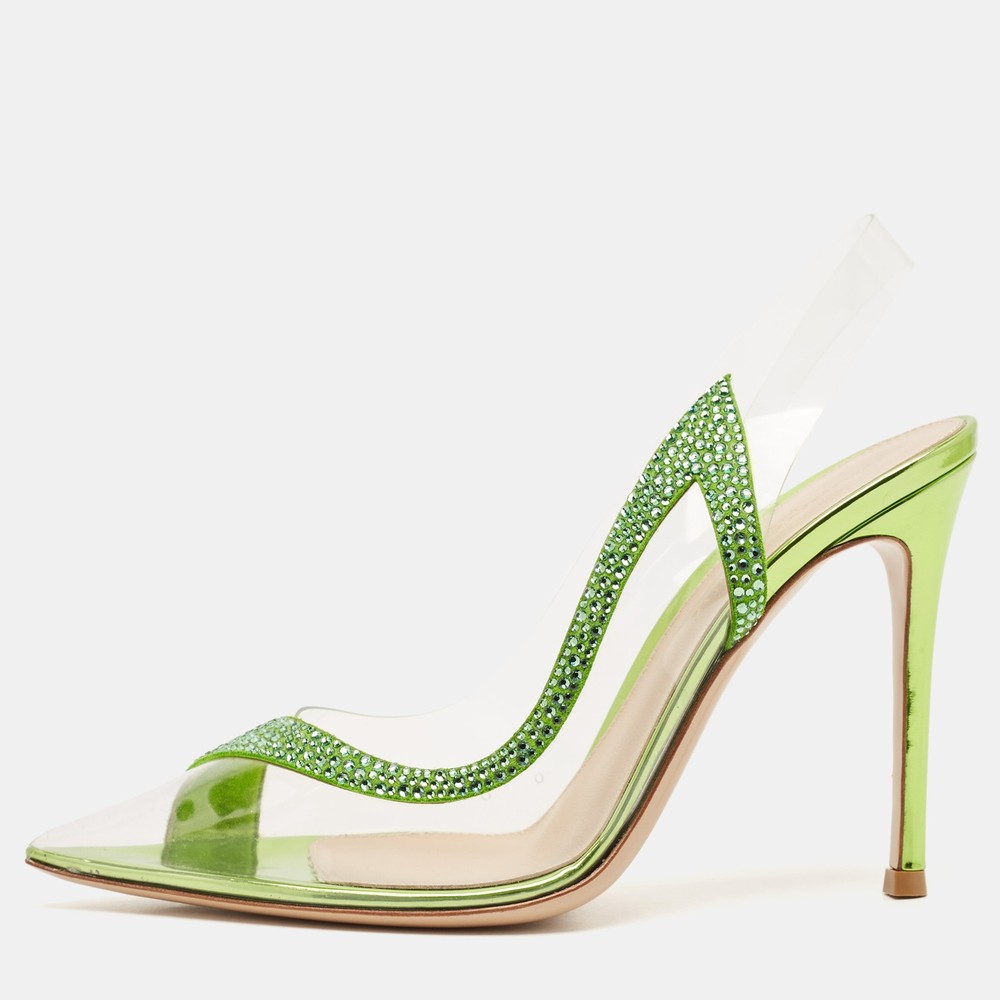 Gianvito Rossi Hortensia Pumps in Transparent Green PVC with Suede Embellishments
