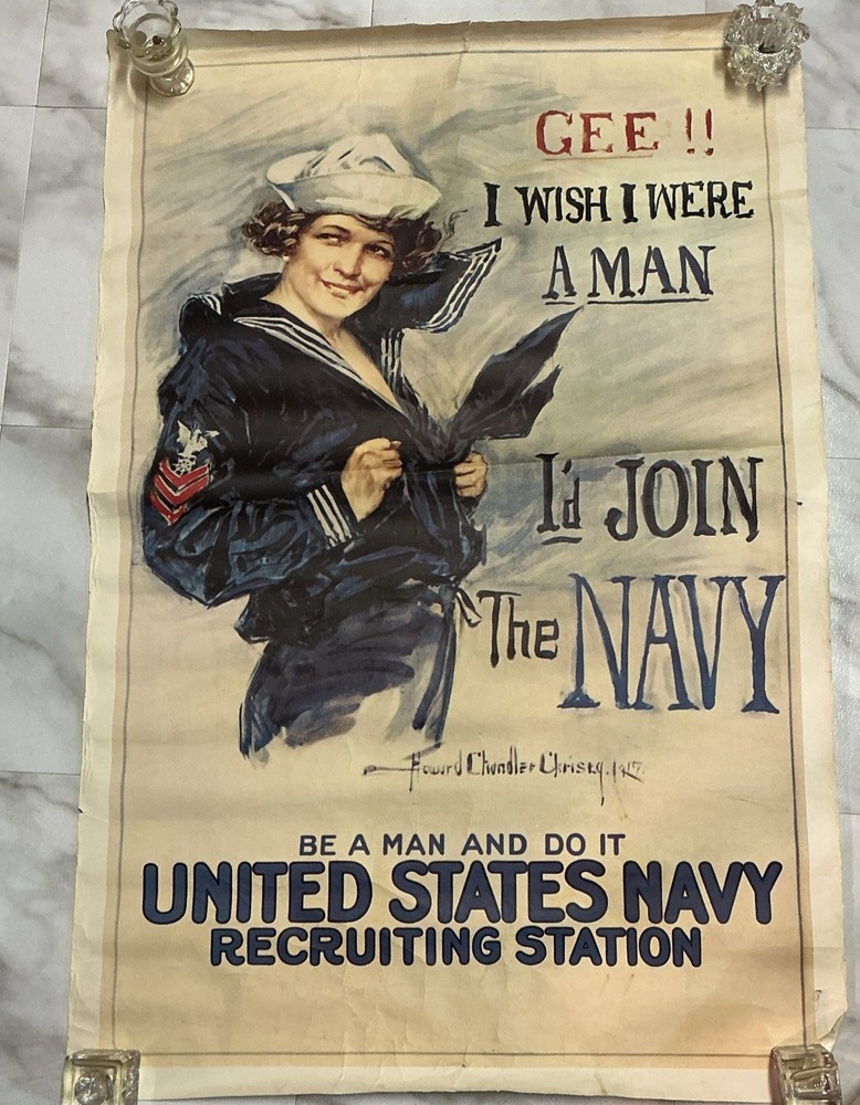 VTG. WWI ‘Wish I Were A Man to Join Navy’, 36”L. X 25”W, Govt. Repro #RAD 73714