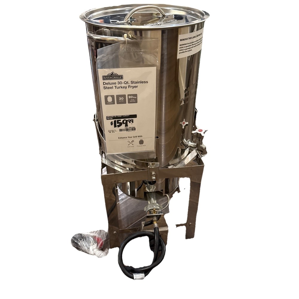 NEW RIVERGRILLE 30 Qt SS Turkey Fryer 38,000 BTU outdoor use & BONUS #141