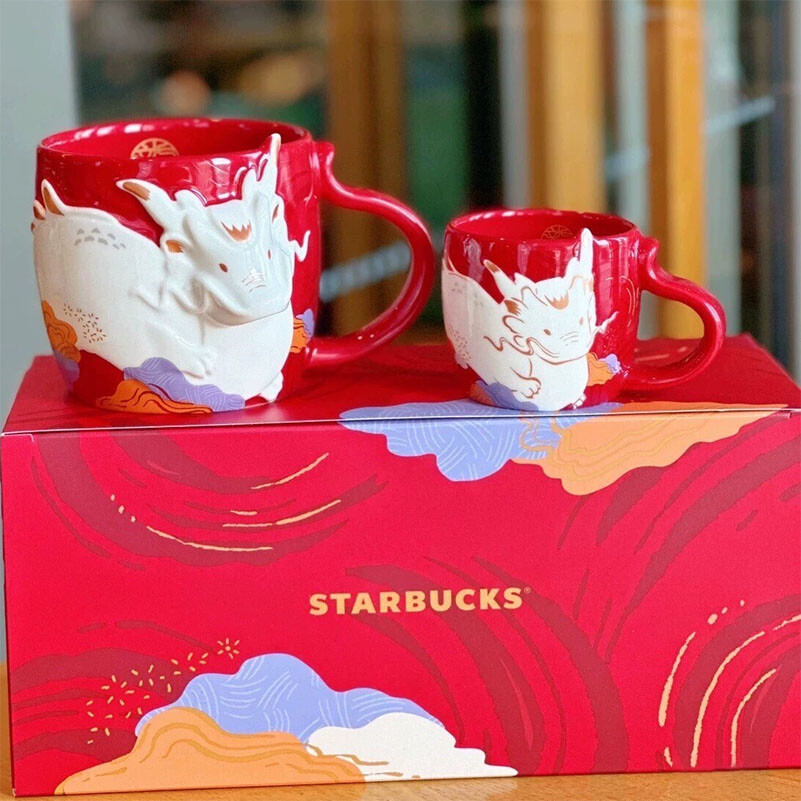 Authentic Starbucks China 2024 Year Of The Dragon Zodiac 12oz & 3oz Mug Set Gift