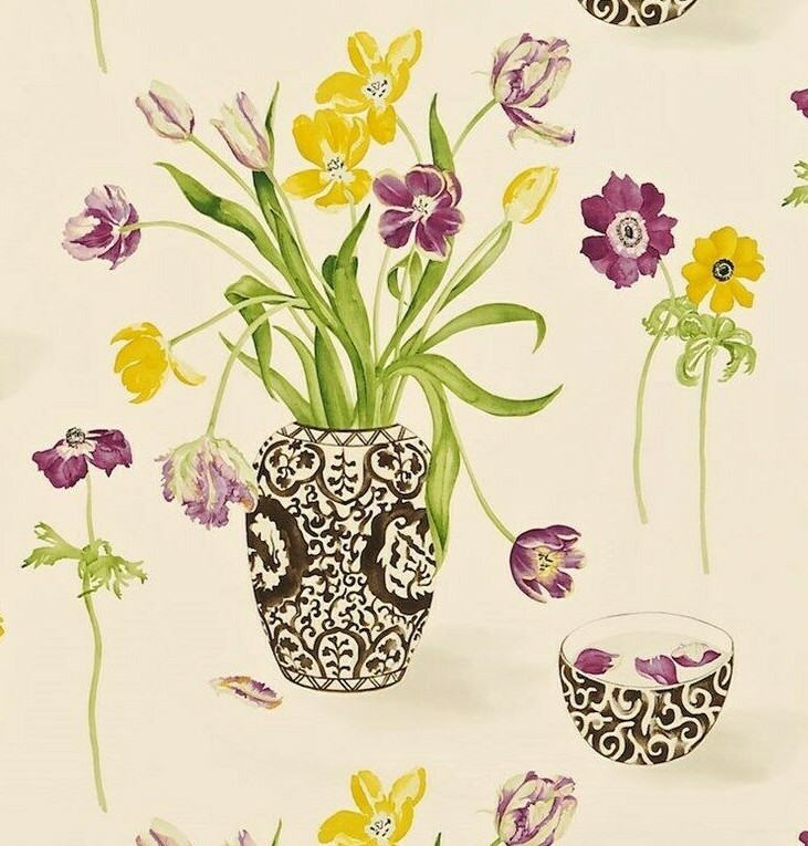 Sanderson Painter's Garden Curtain Fabric 3.2m Citrus Blackcurrant