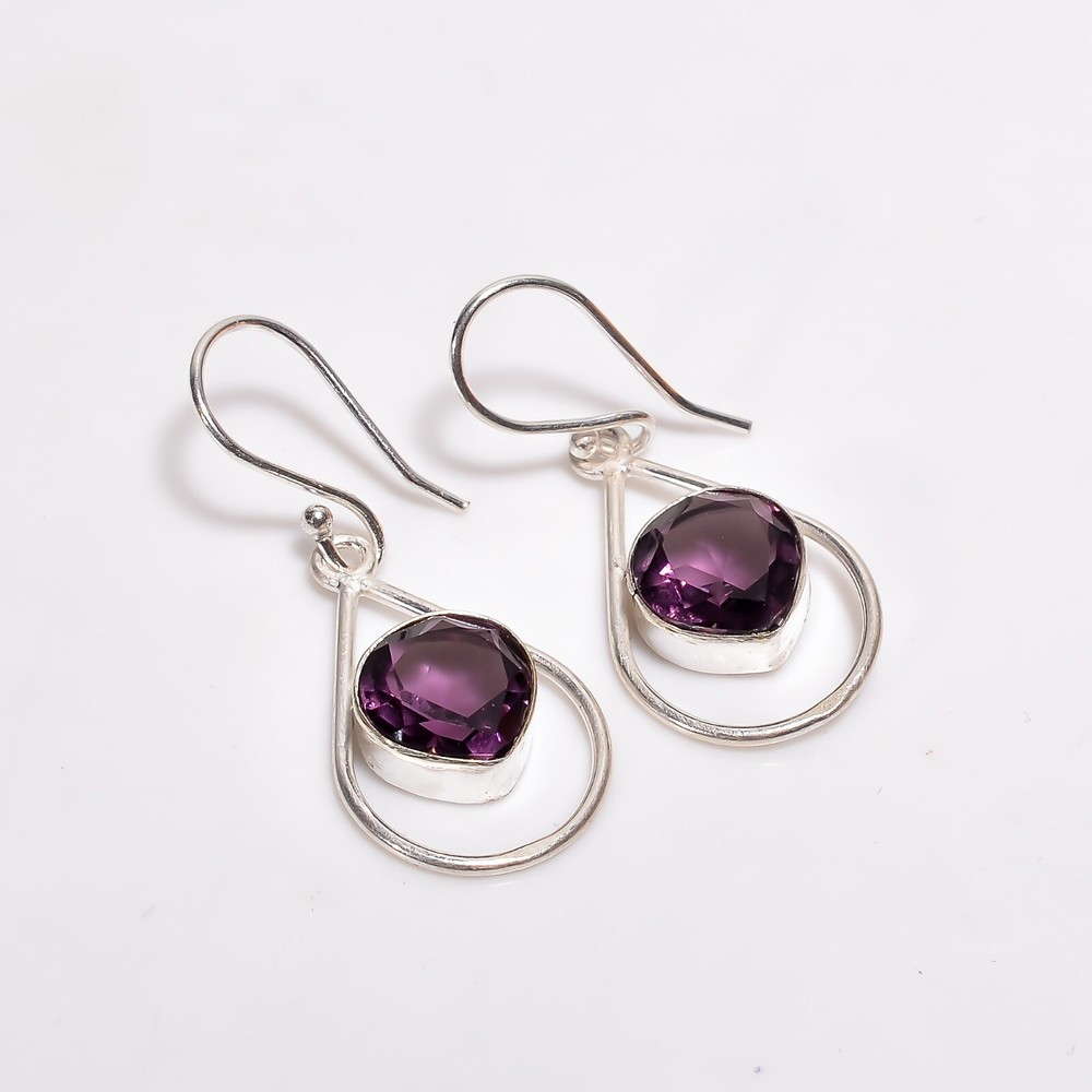 Gift For Women Drop/Dangle Earrings 925 Silver Natural Amethyst Gemstone