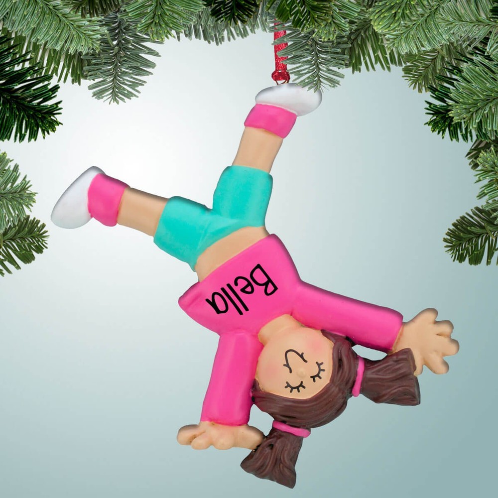 Tumbling Girl - Brown Hair - Personalized Christmas Ornament