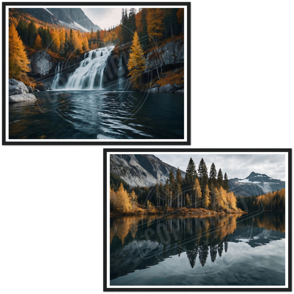 Nature Landscape Autumn Premium Wooden Framed Print 2pc Set Wall Art Home Decor