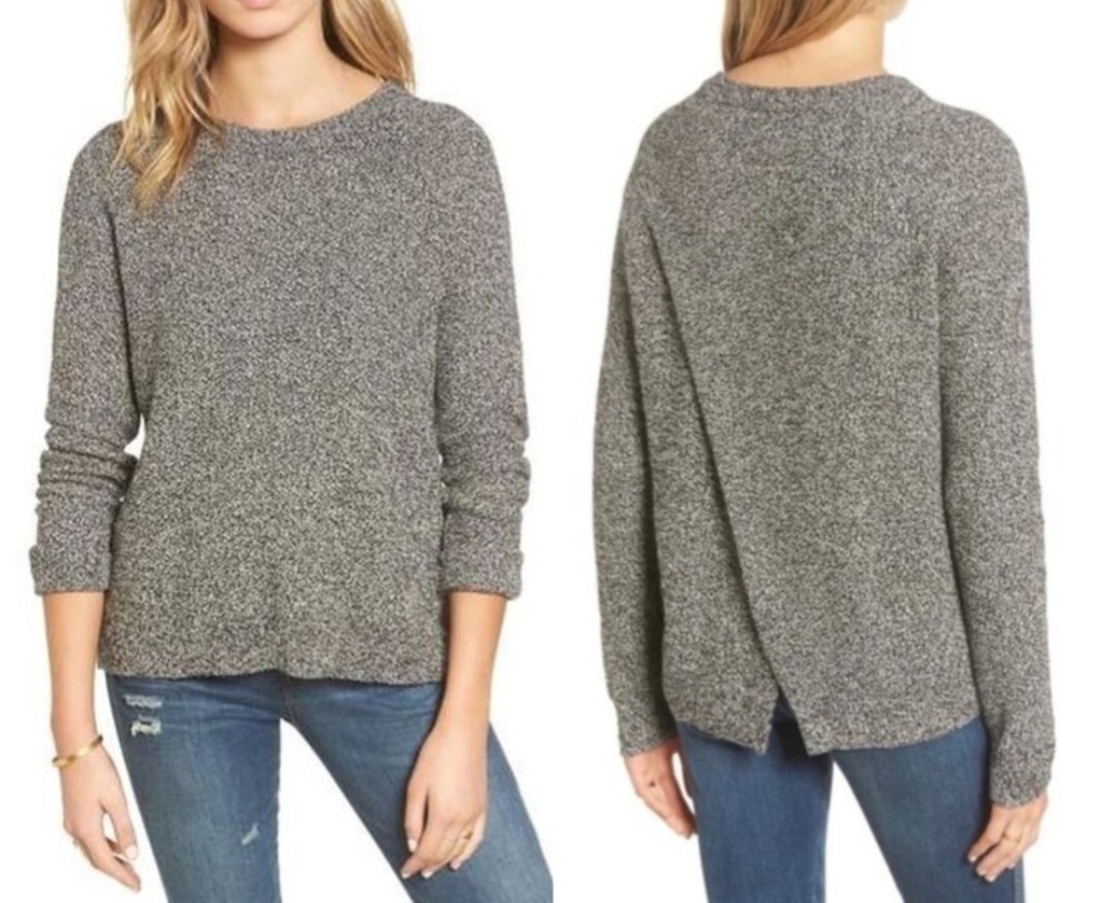 Madewell Women's Gray Marled Sweater Tulip Back Long Sleeve Stylish Chic Size S