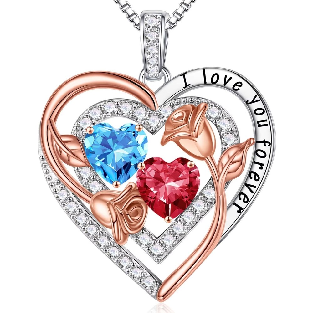 Mothers Day Gifts for Wife - Mom Birthstone Necklace, Aquamarine Ruby Necklac...-image