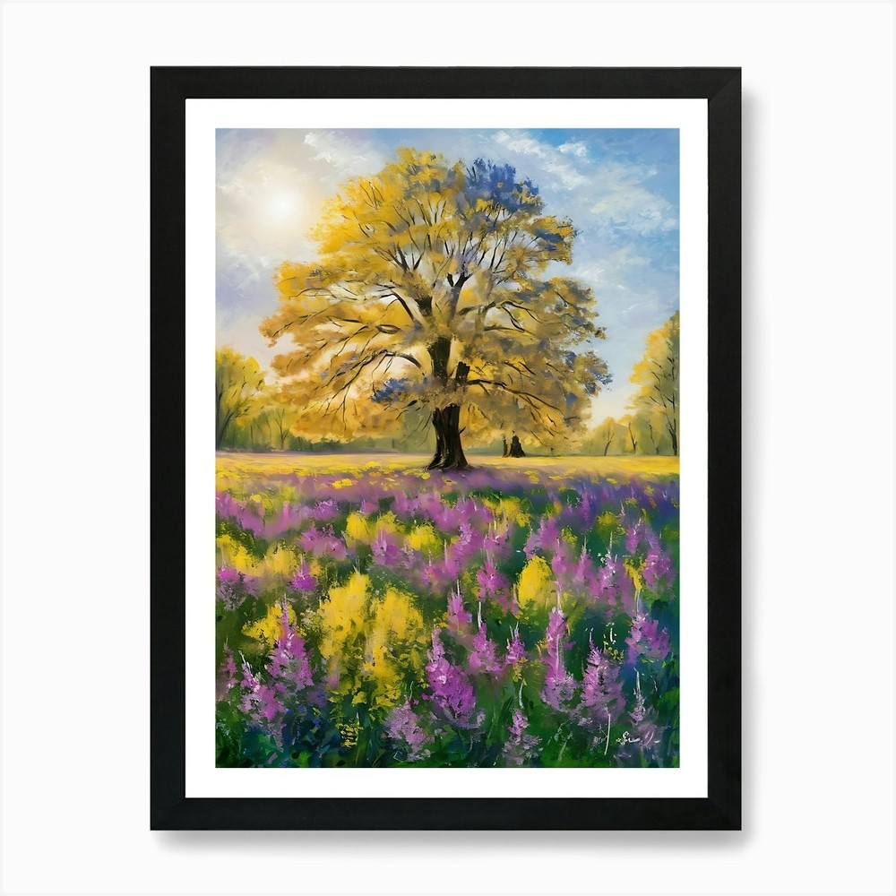 Tree in a Field 5 Framed Wall Art Canvas Print Poster  