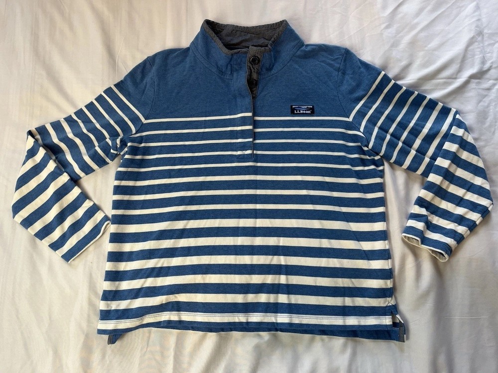 LL Bean Blue Striped Henley Sweatshirt Womens Size XL