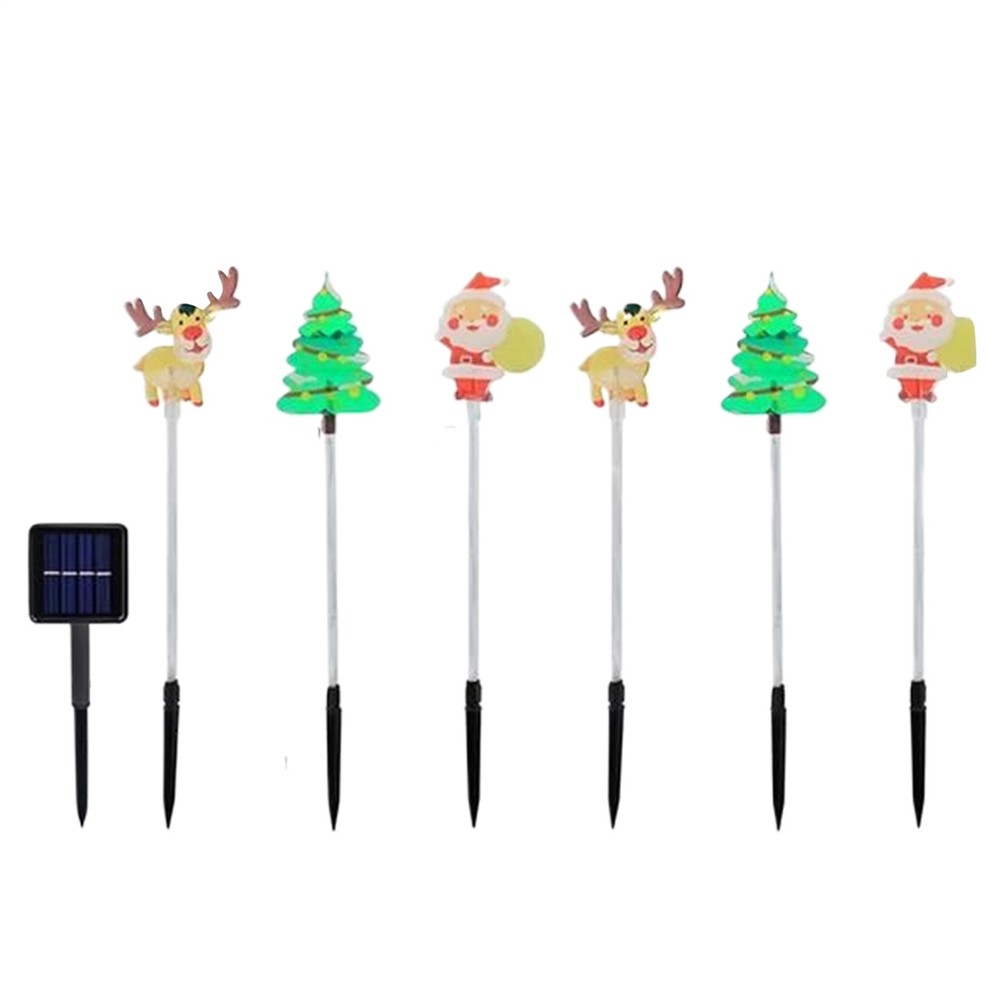 6 Packs Outdoor Garden Ground Light Solar Powered Santa Claus Snowman Christmas