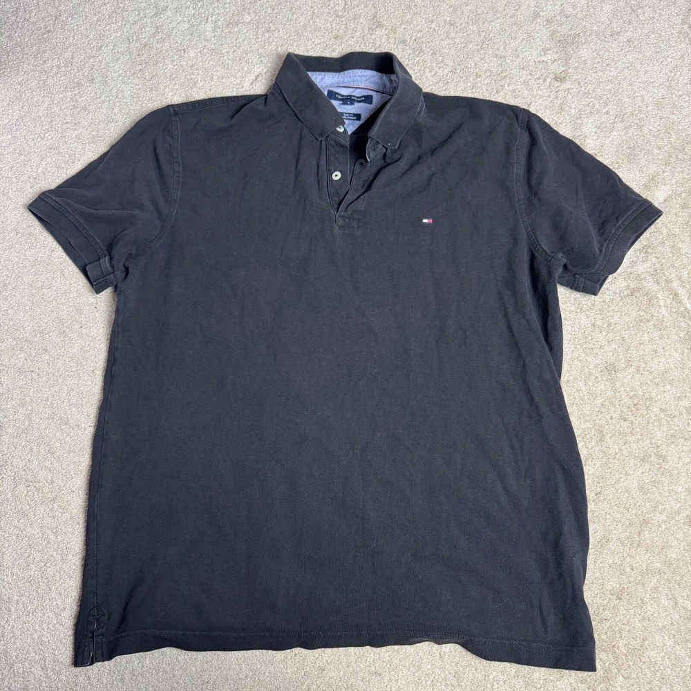 Tommy Hilfiger Men's Slim Fit Black XL Logo Polo Shirt