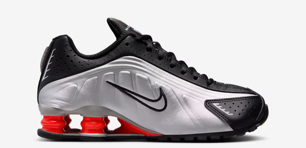 Nike Shox Youth Shoes Size 4.5Y Metallic Silver Picante Red Retro CW2626 005