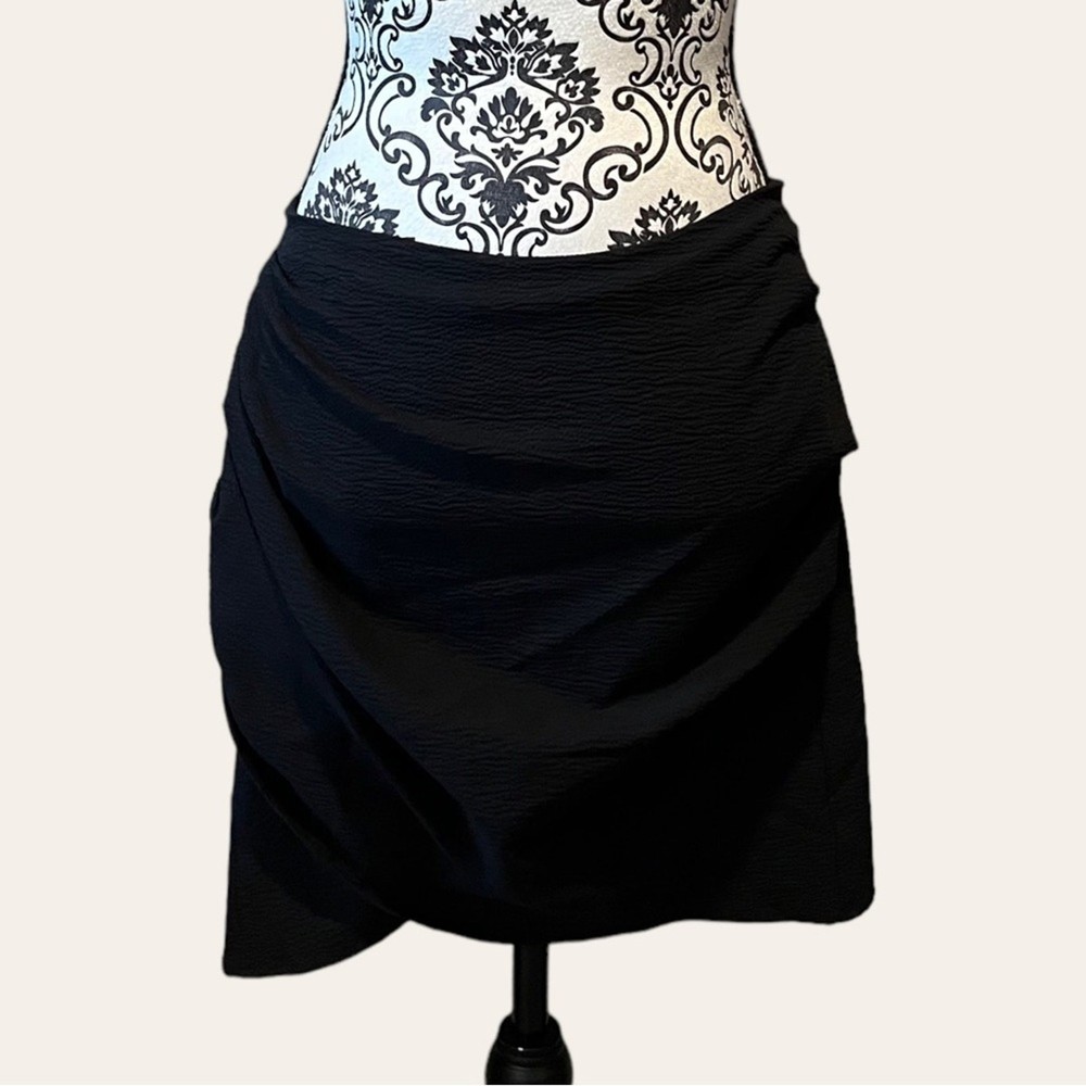 Zara NWT Faux Wrap Ruched Textured Mini Skirt sz L Black