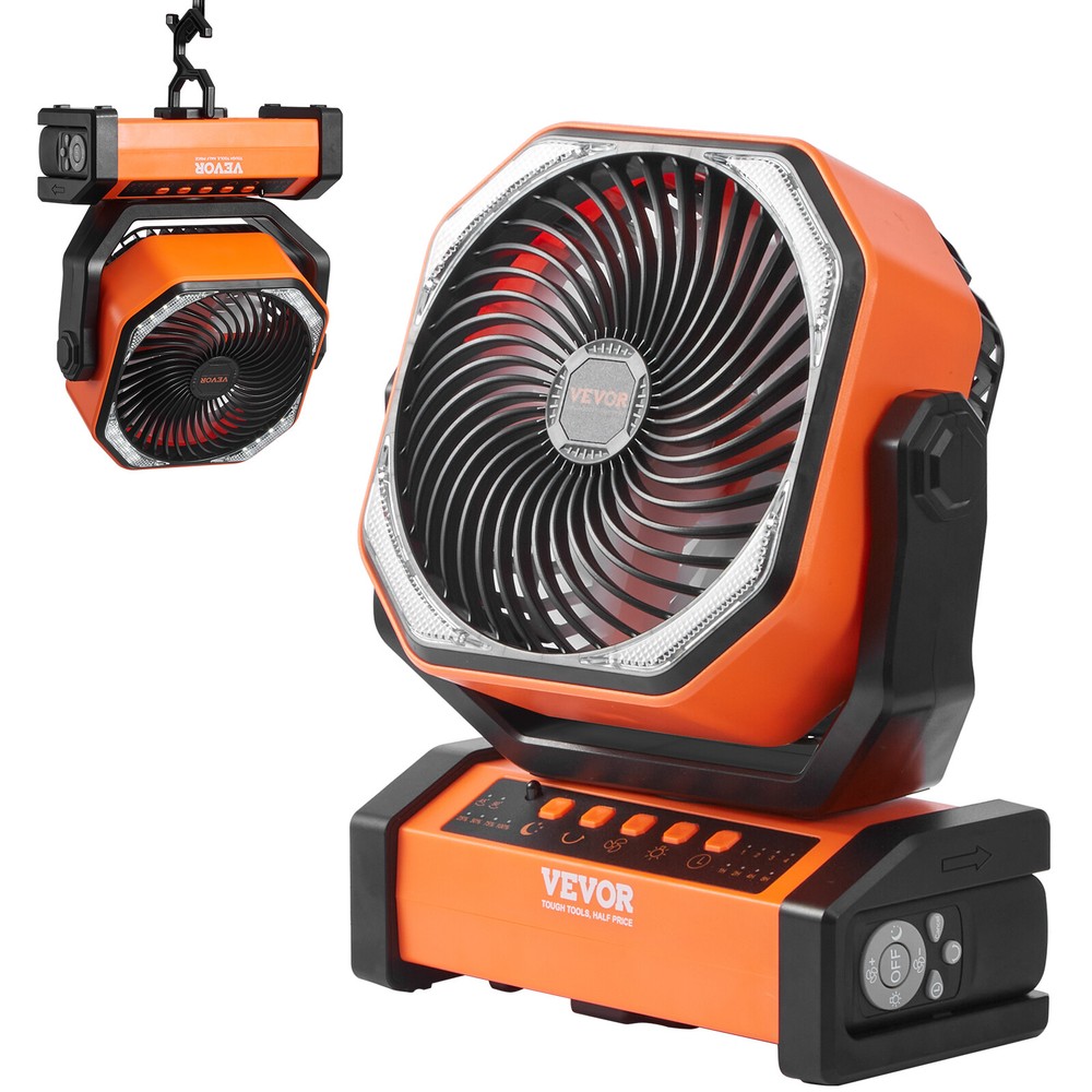 VEVOR 9 Inch Compact Mounting Cordless Jobsite Fan Rechargeable LED 4 Speeds