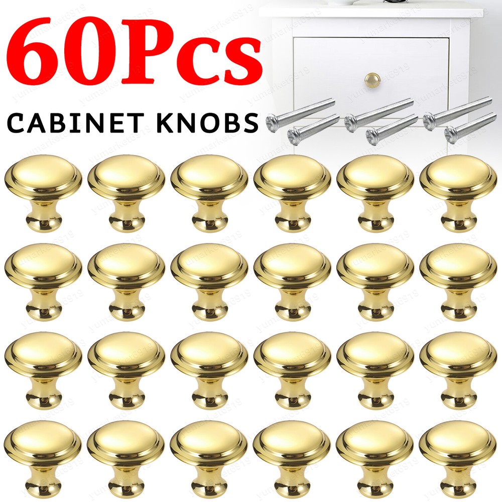 60PCS Golden Cabinet Handles for Kitchen Drawers Cupboards USA Made Metal Pulls