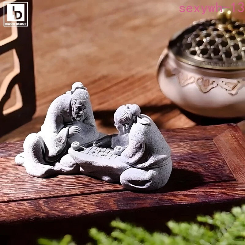 Zen Fisherman Chess Figurine for Garden Bonsai Rockery Aquarium Decor