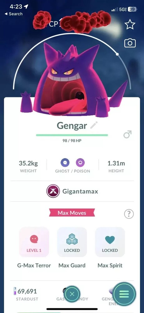 Trade 20k Dust for Non-Shiny Gigantamax Gengar in Pokémon GO