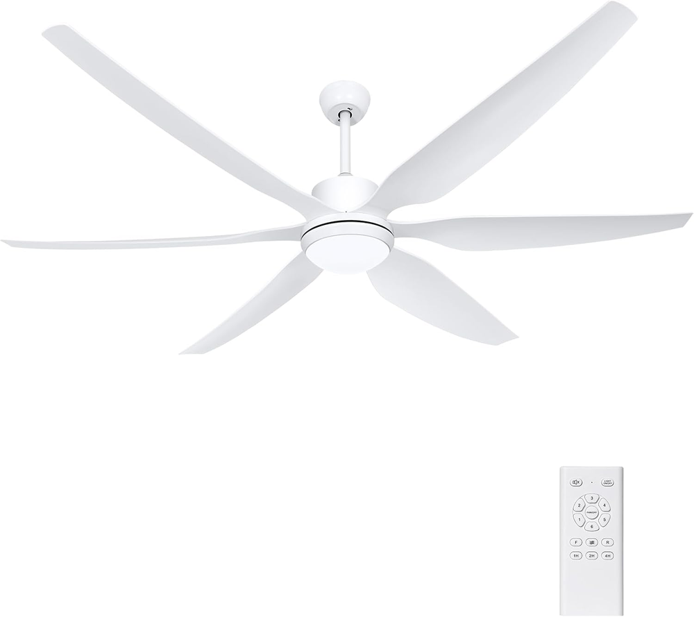 66-Inch White Ceiling Fan with Light Kit and Remote Control, 6-Blade Design for Large Rooms