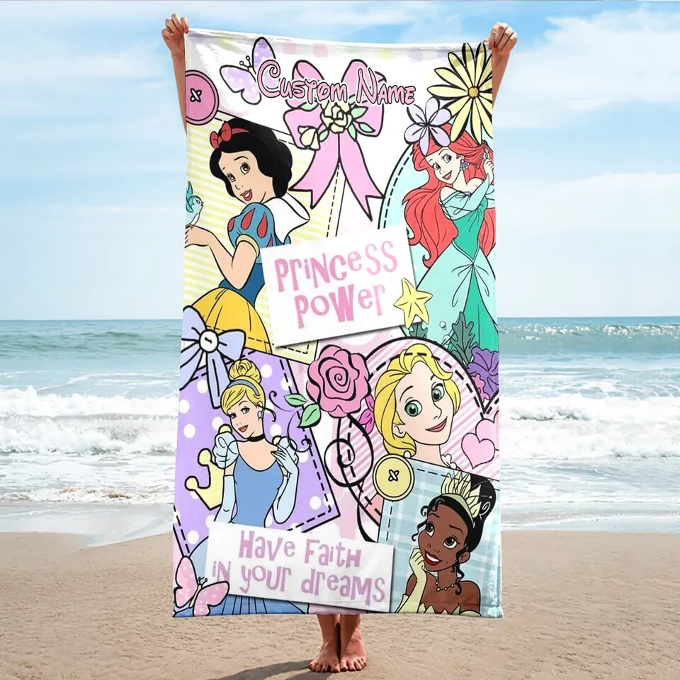 Custom Name Princess Movie Beach Towels for Kids