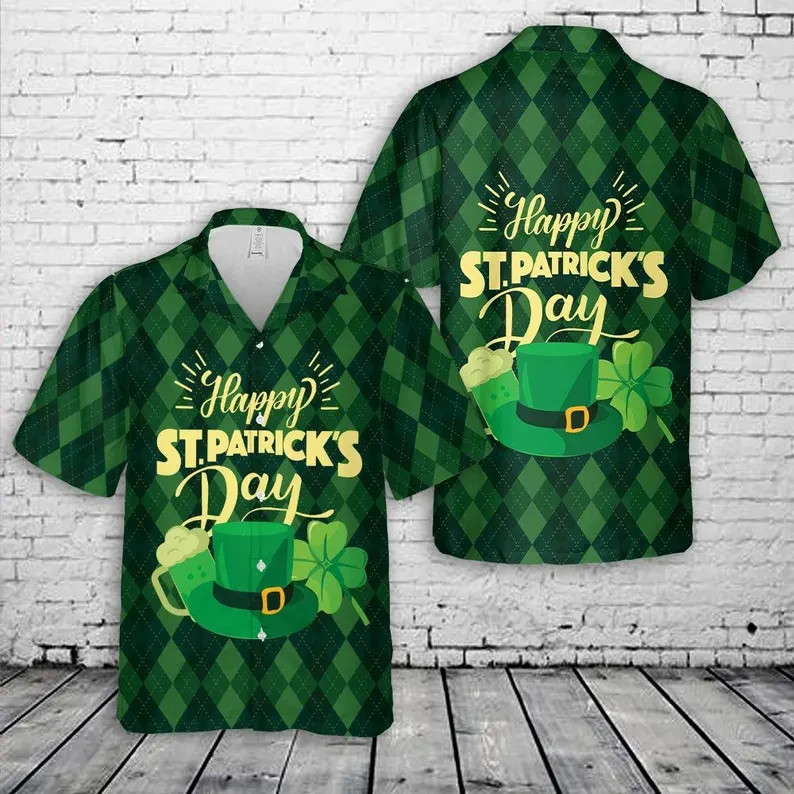 St Patrick's Day Hawaiian Shirt Lucky Irish Shamrock Green Party