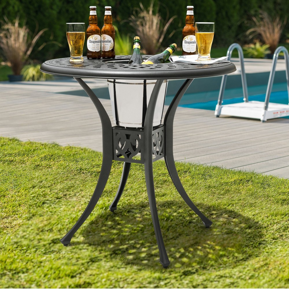 31-inch Round Black Cast Aluminum Outdoor Bistro Table