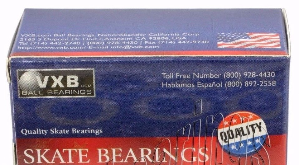 Set of 8 Skateboard Black Bearings with Bronze Cage and white Seals 8x22x7mm