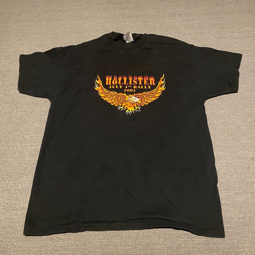 Hollister 4th July Biker Rally Shirt XL Mens Black Double-Sided Eagle Motorbike