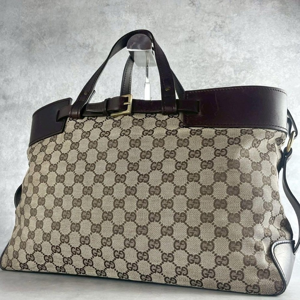 Gucci GG Canvas Large A4 Tote Bag in Brown Leather Pre-Owned