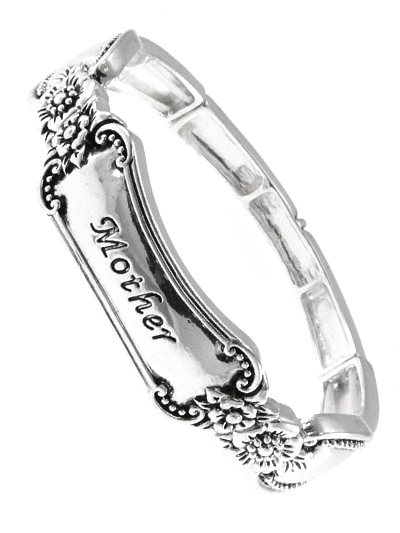 Mothers Day Bracelet Antique Look Silver Metal Bangle Stretch Womens Jewelry-image