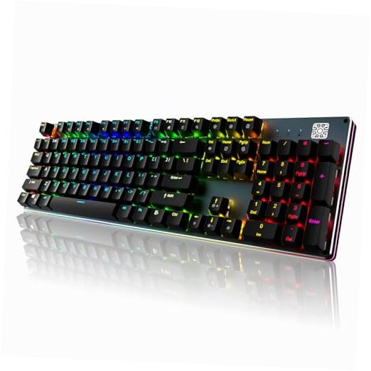 LED Backlit Mechanical Gaming Keyboard with 104 Keys and Aluminum Base