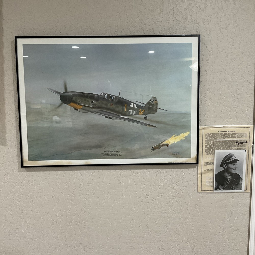 “Messerschmitt” Painting Autographed By WWII German ACE Major Erich Hartmann