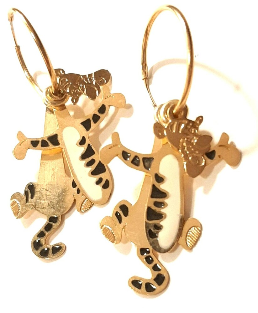 Disney Cute 3 Piece Tigger The Tiger Round Gold Loop Dangle Pierced Earrings