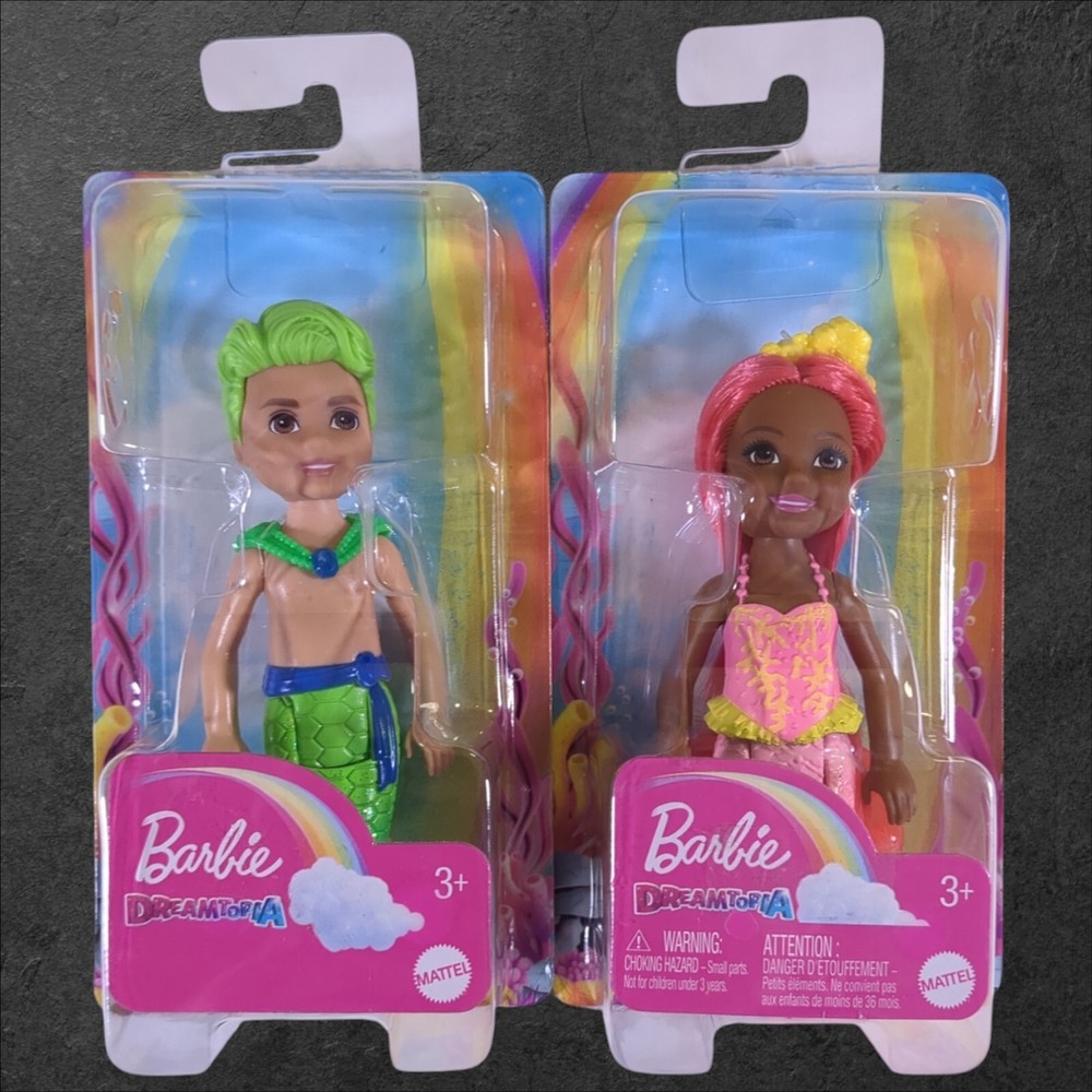 Barbie Dreamtopia Chelsea Mermaid Doll Pink Hair & Merboy Green Hair