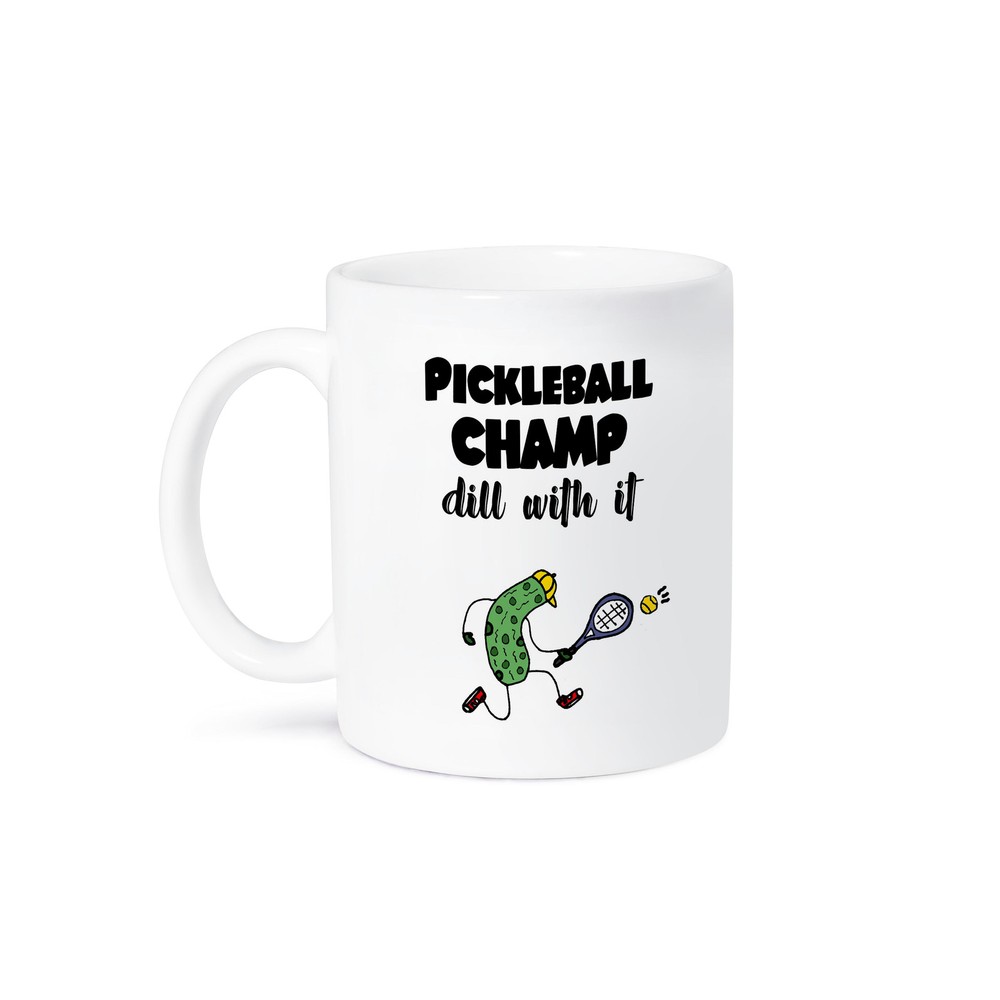 3dRose, Funny Pickle Playing Pickleball Pickleball Champ Dill with it Pun, Mug