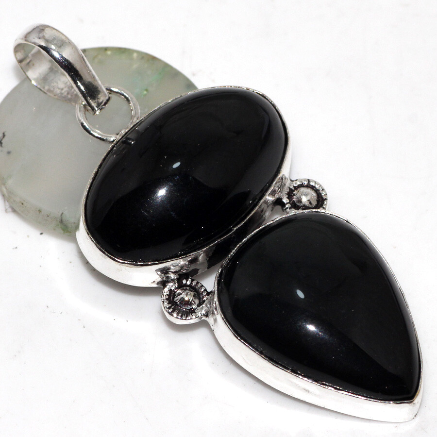 925 Silver Black Onyx Long Gemstone Pendant Jewelry 2.1 Inches Ethnic JW