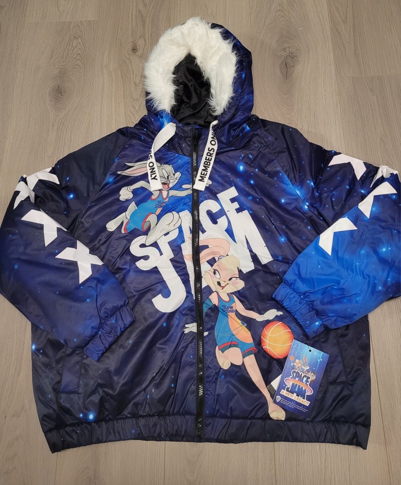 Space Jam Tune Squad Bomber Puffer Jacket with Bugs Bunny Design-image