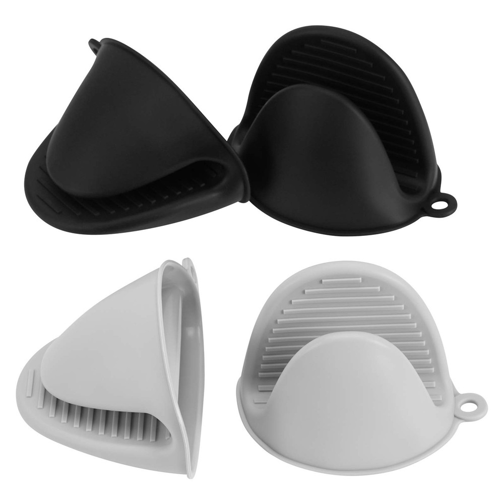 4PCS Heat Resistant Silicone Oven Mitts Potholders Black Gray Pinch Mitts