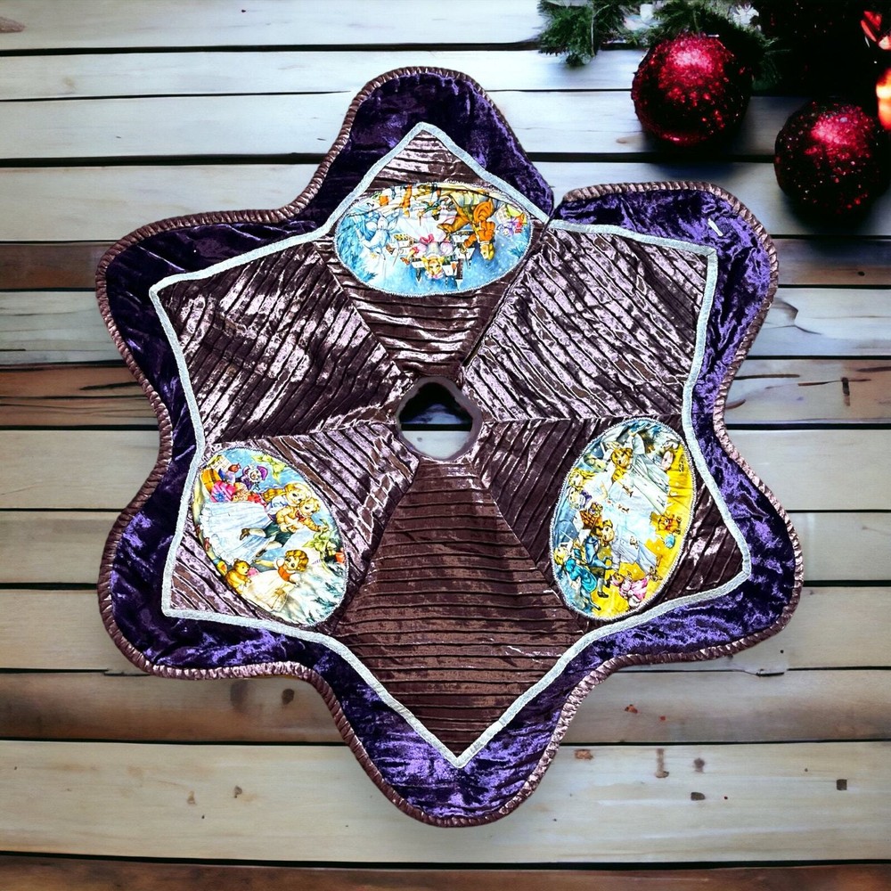 VTG Handmade Purple Velvet Tree Skirt Christmas Holiday Children Winter Star