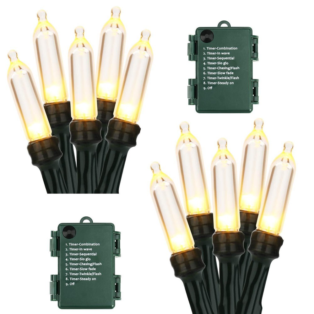 Battery Christmas Lights, 2 Pack 17.94ft 50 LED Warm White Christmas Lights, ...