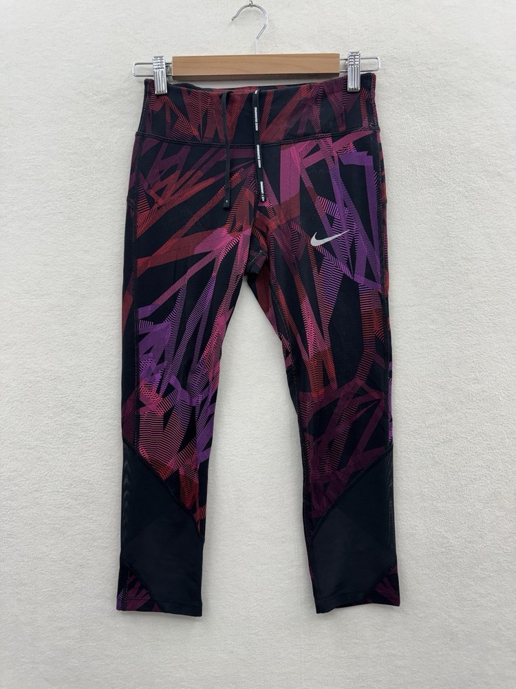 Nike Womens XS Dri-Fit Running Leggings in Black Red Purple Activewear