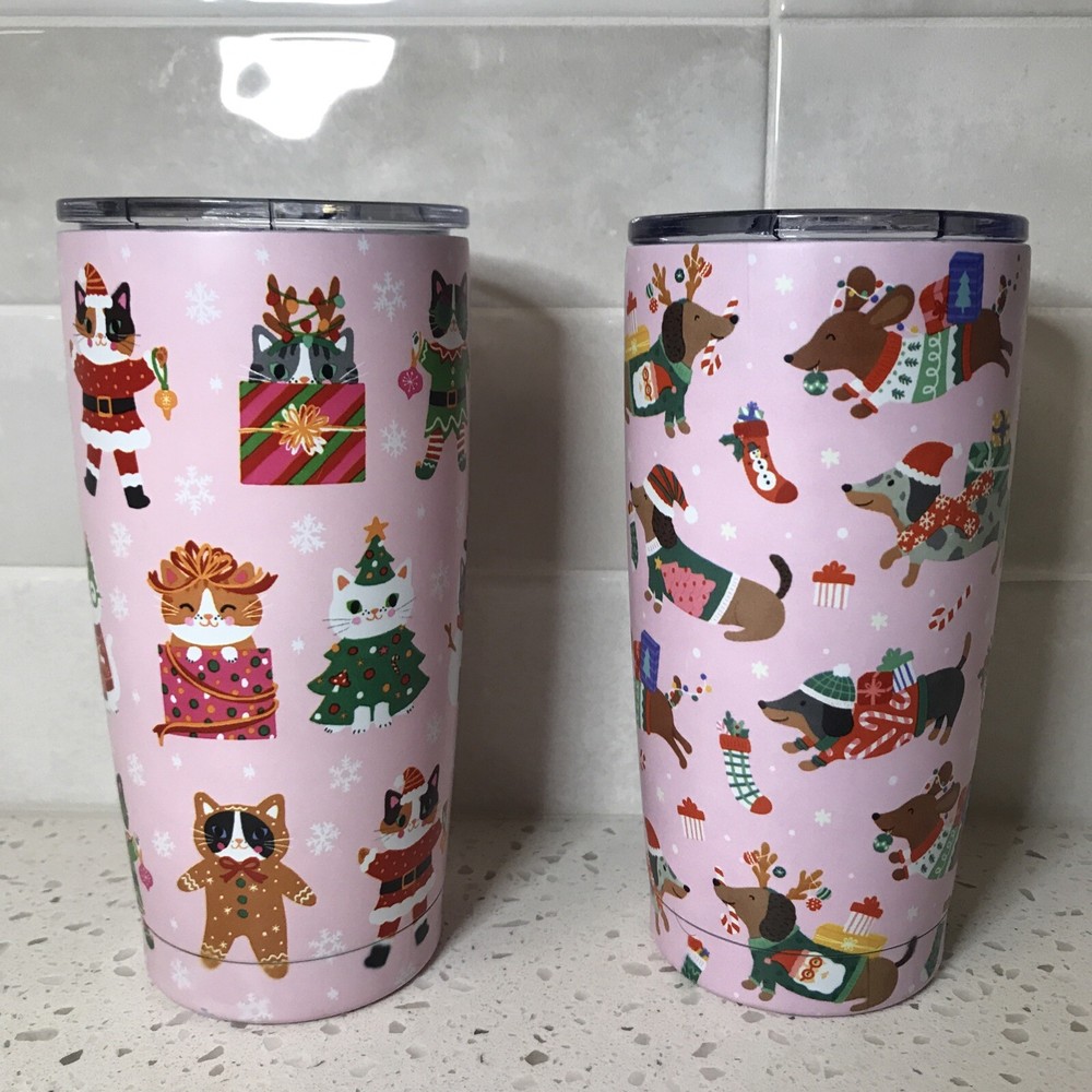Festive Cats & Dogs Christmas Clementine Tumblers - 20oz Steel with Gingerbread Santa Snowman Design