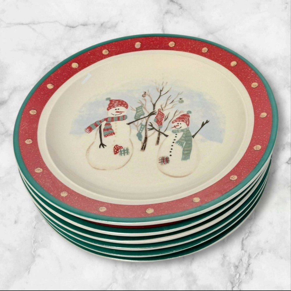 Royal Seasons Snowman Salad Plates | Set of 6 | Holiday Stoneware | Great Condit