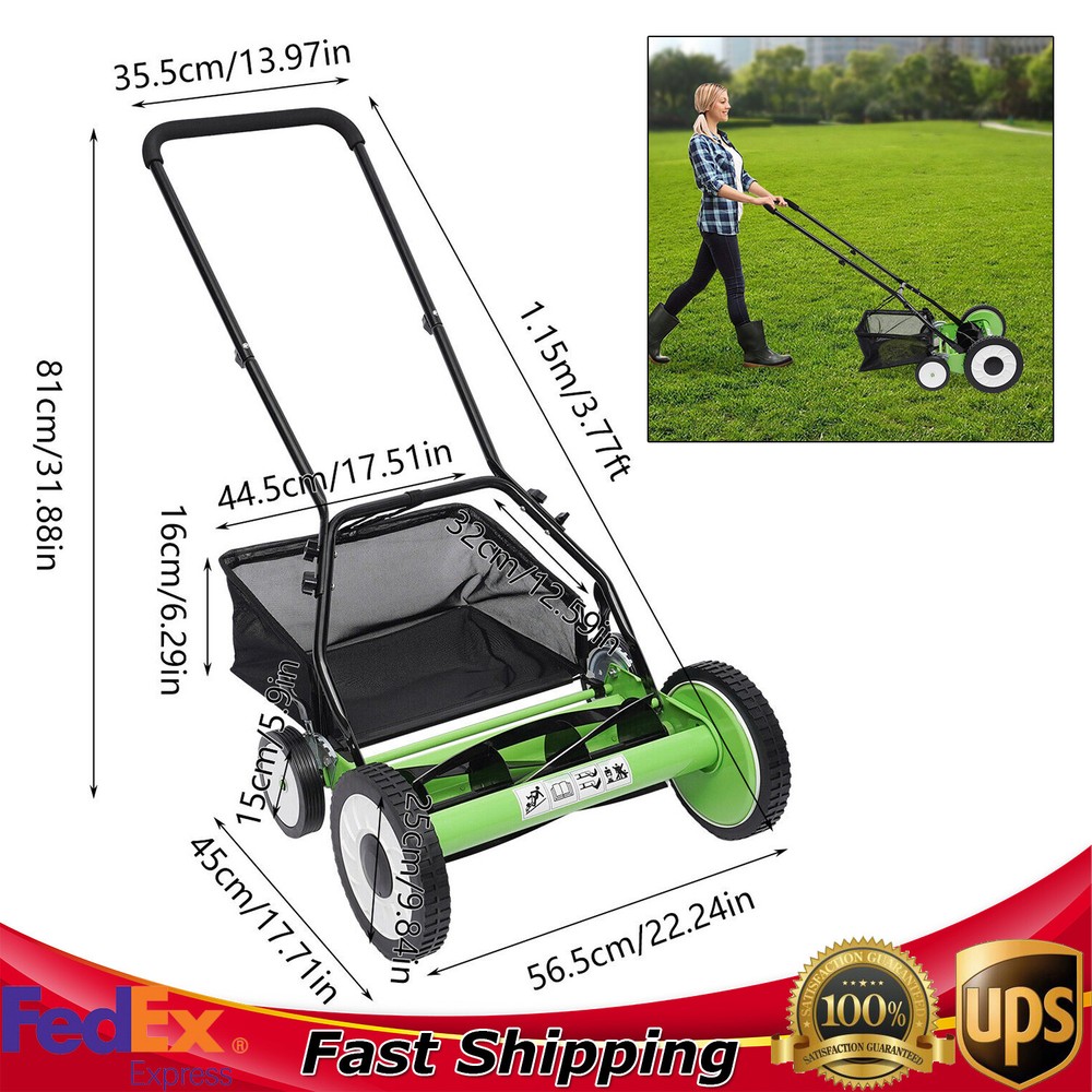 New Manual Hand Push Grass Cutter with 16in Cutting Width Lawn Mower