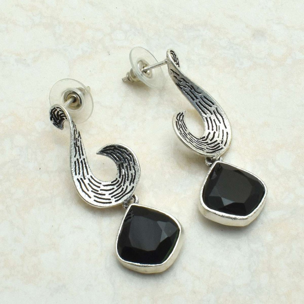 Black Onyx Gemstone Handmade Stud Earrings Jewelry Gift For Her1.76