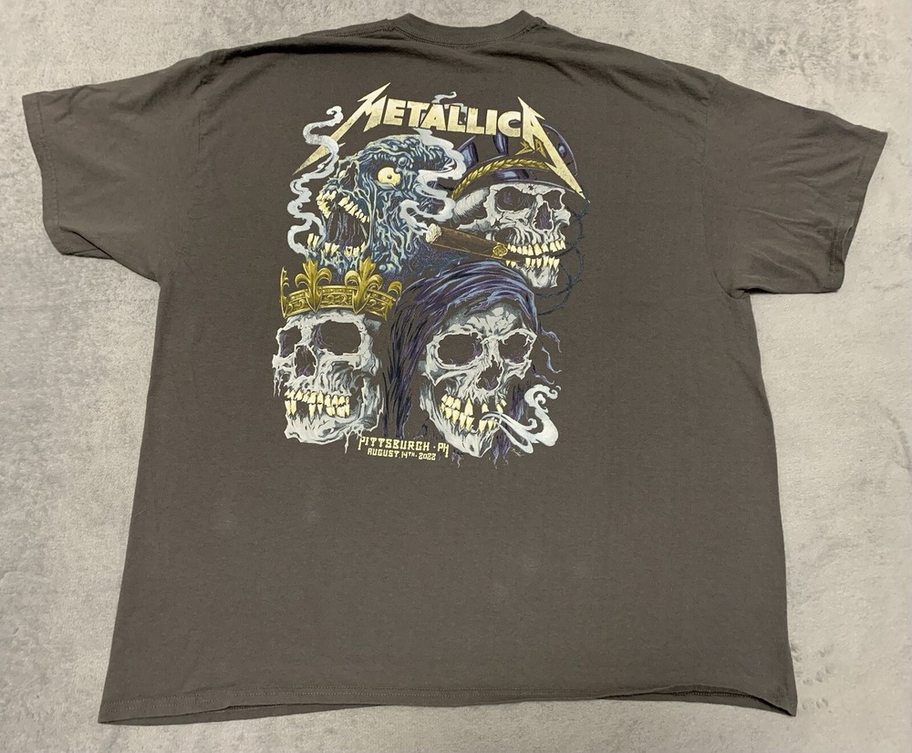 Metallica Pittsburgh 2022 Concert T-Shirt Mens 2XL Gray Distressed Band Tee