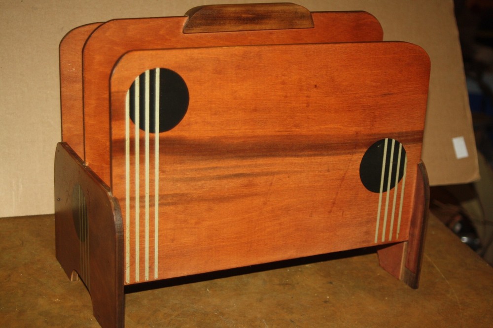 Vintage Mid Century Modern Wooden 2 Compartment Magazine Rack