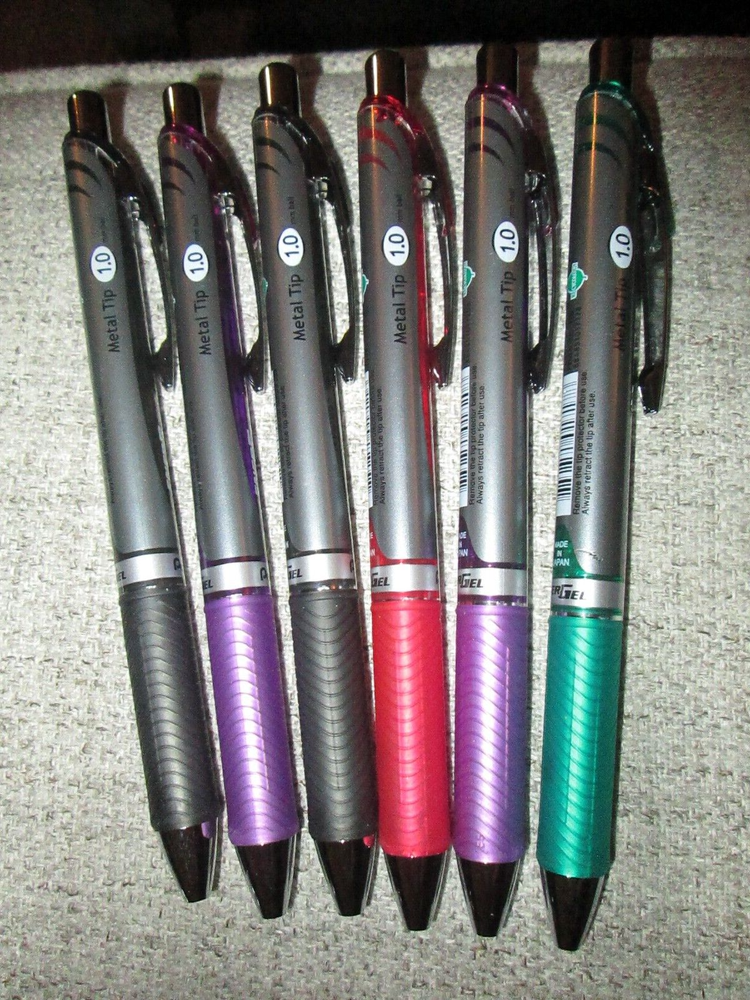 6 ~ (4 colors) Energel Retractable Liquid Gel Ink Rollerball Pen - 1.0mm