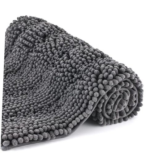 Soft Chenille Bath Mat 24x36 Inch Thick Non-Slip Bathroom Floor Mat in Grey